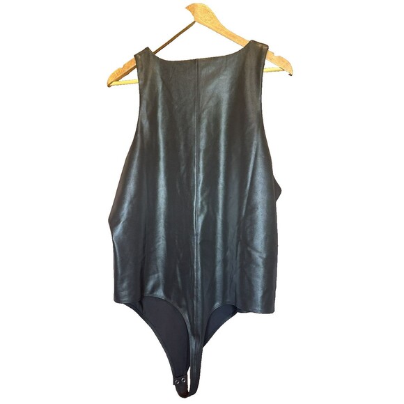 New Good American Black Better Than Leather High-Neck Thong Bodysuit Size 7 4XL - Picture 7 of 10